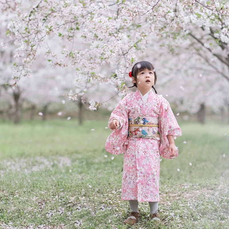 Детское Кимоно с вишневым цветом, Японская Уличная мода, Азиатское Платье, Одежда из аниме, Косплей, Традиционное Кимоно Харадзюку JL1232